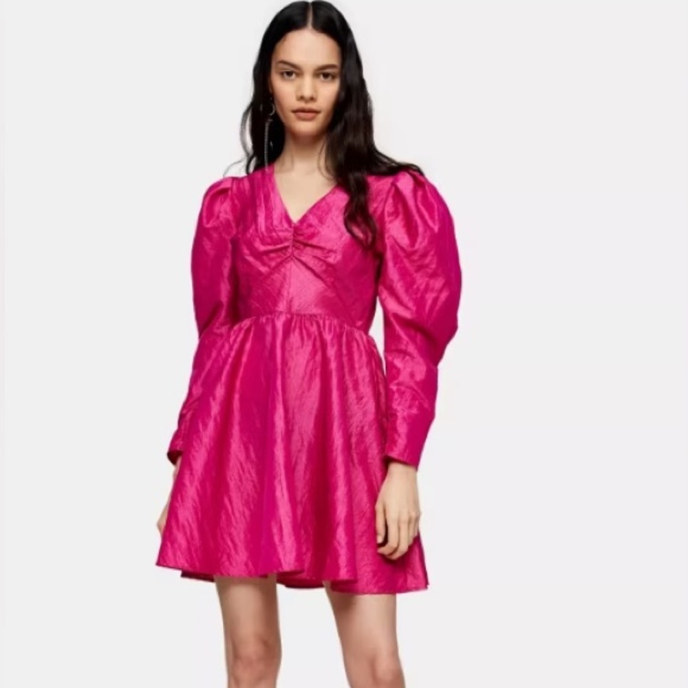 TopShop Puffy Sleeve Pink Taffeta Mini Dress Size 4